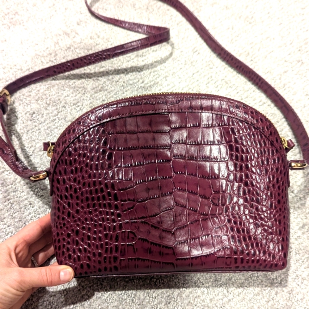 Cross body purple leather purse